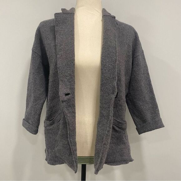EILEEN FISHER XL Gray Merino Wool One-Button Slouchy Sweater Blazer Notch Collar - Picture 12 of 16